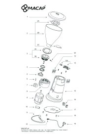 MACAP MXD Bohnenbehälter Mahlscheiben Explosionszeichnung